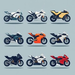 Motorcycle vector art set flat color minimalist, with copy space