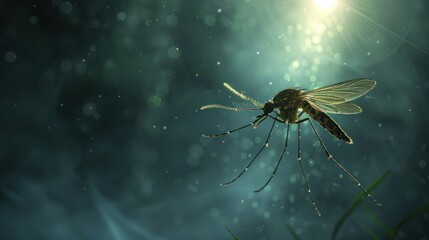 A Mosquito in Flight Against a Background of Sunlit Bokeh