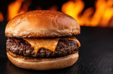 Delicious cheeseburger with melted cheese and toasted bun