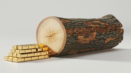 Obraz premium A Stack of Gold Bars Beside a Fallen Tree Trunk