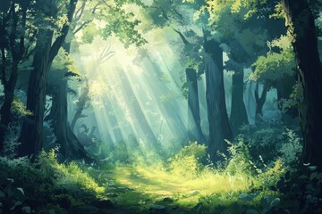 Sunlight Dappled Path in the Enchanting Forest