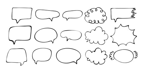 Fototapeta premium Speech Bubble .Dialog box doodle.Vector set hand drawn.Black on white background.Cloud.Frames.Background poster for text. Stroke .Background. Graffiti. Pen. Grunge texture.