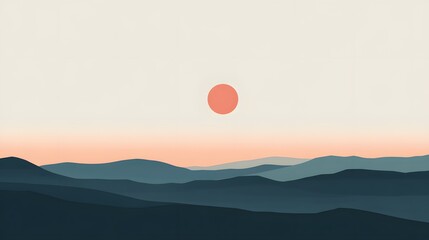 Obraz premium Minimalist landscape: A simple, abstract horizon line with minimal elements like a setting sun or distant mountains in muted colors, invoking a sense of vastness and calm