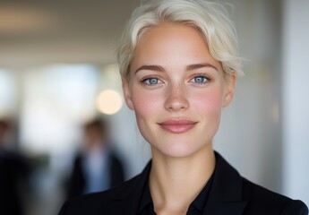 Fototapeta premium Confident and beautiful woman with blonde hair and blue eyes