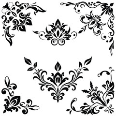 Obraz premium Vector Art Floral Corners with Leaves, Flowers, and Swirls in Gabriele Dell'otto Style