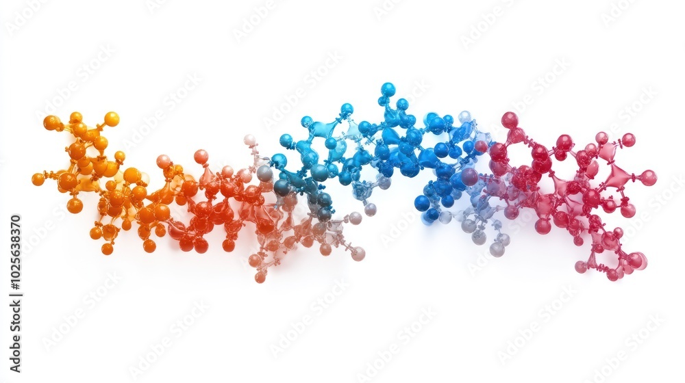 Poster a depiction of protein structure folding, showing the transition from unfolded polypeptide chains to