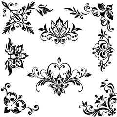 Vector Art Floral Corners with Leaves, Flowers, and Swirls in Gabriele Dell'otto Style