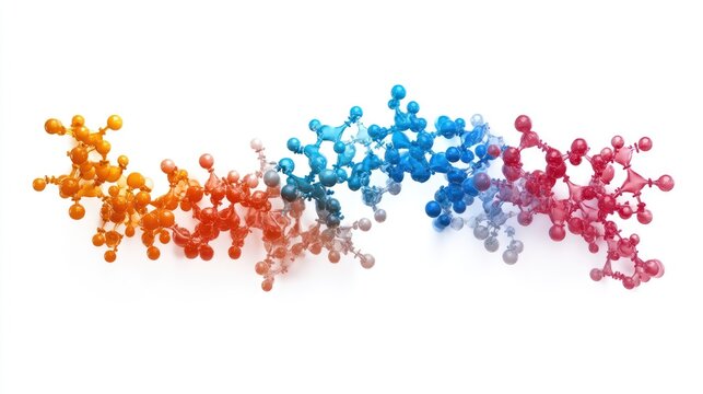 A depiction of protein structure folding, showing the transition from unfolded polypeptide chains to fully folded and functional 3D structures