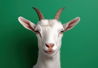 Fototapeta premium Close-up portrait of a curious white goat