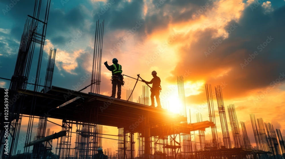 Poster a dynamic action shot of a skilled construction worker, with a worker using precise tools and machin