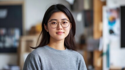 A dynamic Asian person in creative industry roles, with the subject working in a design studio or digital media environment,