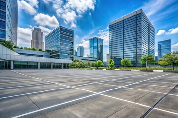 Empty parking lot with modern building in background