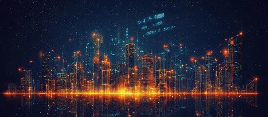 Obraz premium Digital Cityscape with Glowing Lights and Data