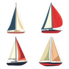 Sailboat vector art set flat color minimalist, with copy space