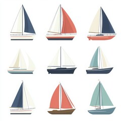 Sailboat vector art set flat color minimalist, with copy space