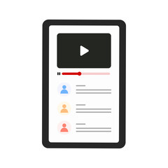 Phone screen watching video. Technology, social media, entertainment, website, digital device, communication, internet  concept. Flat vector design isolated illustration.
