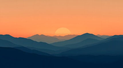 Fototapeta premium Minimalist silhouettes at sunset: Silhouettes of mountains or abstract shapes with the last rays of sunset softly illuminating the scene, creating a calming visual