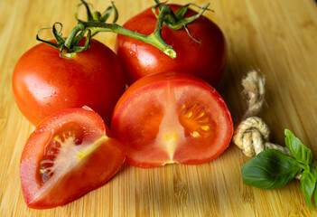 essen, frisch, rot, gesund, reif, salat, bio, basilikum, frische, italiener, tomate