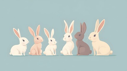 Obraz premium Five Cartoon Bunnies Sitting in a Row