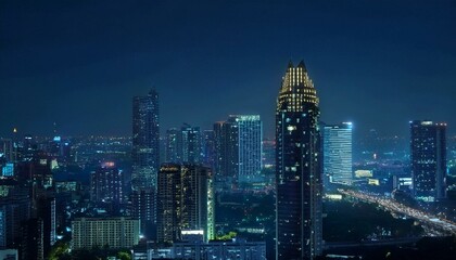 Fototapeta premium Traffic flows like a river through the urban landscape. 