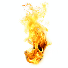 Bright flames dance against a white background, creating dynamic and vivid visual movement