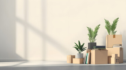 Fototapeta premium A room with boxes and plants