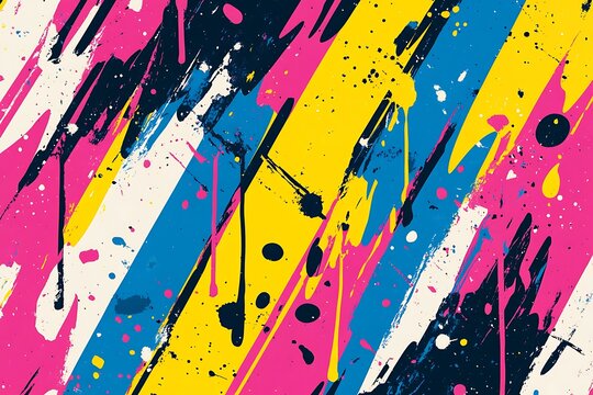 Geometric abstract design with distressed urban motif ideal for fabric or gift wrap. A colorful painting with splatters of paint all over it Generative Ai
