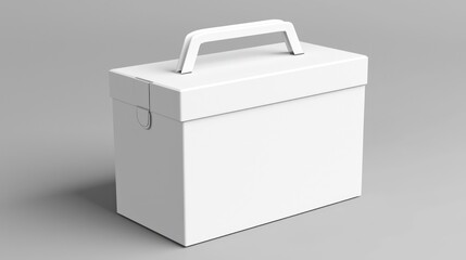 3D-rendered white box featuring a foldable handle, suitable for easy carrying, displayed upright.