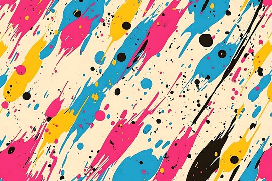 Geometric abstract design with distressed urban motif ideal for fabric or gift wrap. A colorful painting with splatters of paint all over it Generative Ai
