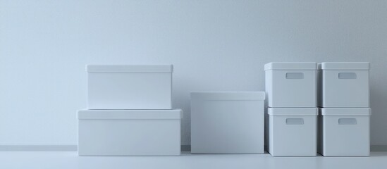 Series of white stackable storage boxes in 3D, rendered for optimal organizational use.