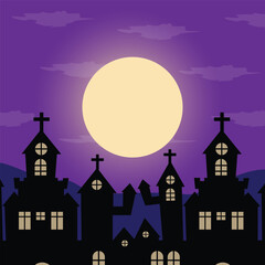 Spooky Halloween Haunted House in the Night