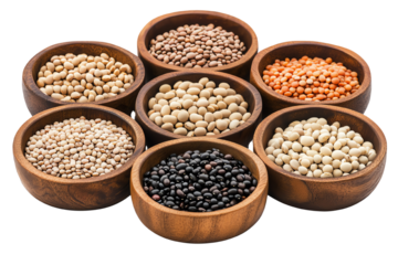 A Symphony of Legumes: A captivating arrangement of various legumes in wooden bowls, showcasing their vibrant colors and textures.  A visual feast for the senses.