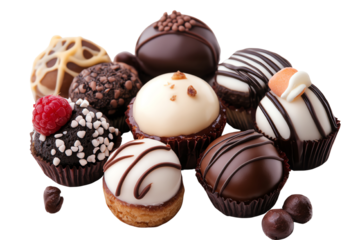 Indulge in Decadence: A tantalizing assortment of gourmet chocolate truffles, each crafted with exquisite care and adorned with rich, decadent toppings.