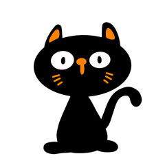 Black cat ghost Halloween cute cartoon character element illustration flat style