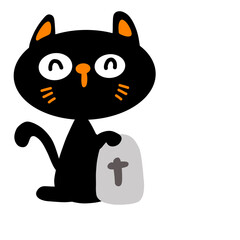Black cat ghost Halloween cute cartoon character element illustration flat style