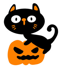 Black cat ghost Halloween cute cartoon character element illustration flat style