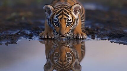 Playful Tiger Cub at Water's Edge