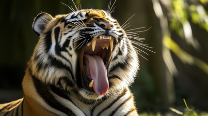 Majestic Tiger Yawning in Natural Habitat