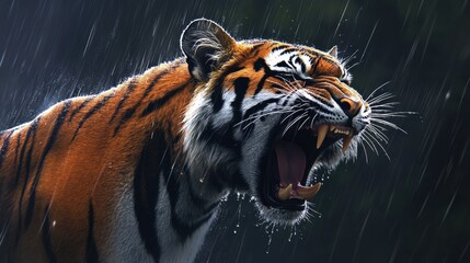 Obraz premium Majestic Tiger Roaring in the Rain