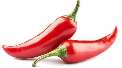 Two red chili peppers isolated on white background.