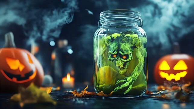 halloween, spooky, season, monster, mutant, jar, green, dried, wallpaper, creepy, decoration, eerie