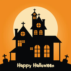 Halloween Haunted House - Eerie Nighttime Vector Scene