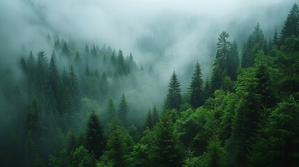 Misty Forest Landscape in Vintage Style