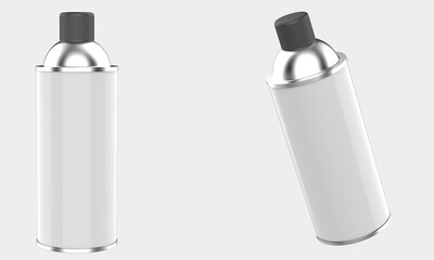 Glossy Aerosol Bottle Mockup Isolated On White Background. 3d illustration