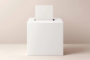 Minimalist vector illustration of a white ballot box with a top slot, in 3D.