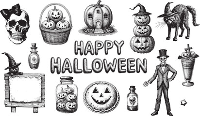 Obraz premium 手描き風ハロウィンのセット2