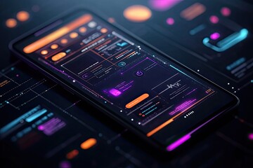 Fototapeta premium Futuristic Smartphone Display with Neon User Interface