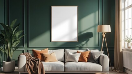 Mock up frame in cozy home interior background