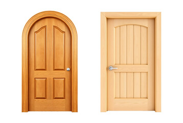 Wooden door closed isolated on a transparent background, Home entrance door, Interior design