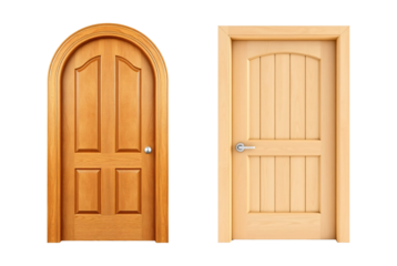 Wooden door closed isolated on a transparent background, Home entrance door, Interior design